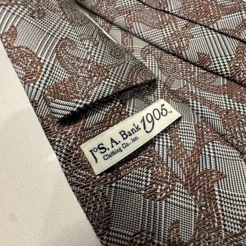 Vintage Jos A Bank Tie Brown‎ Paisley Abstract Silk NeckTie Old Money Luxury